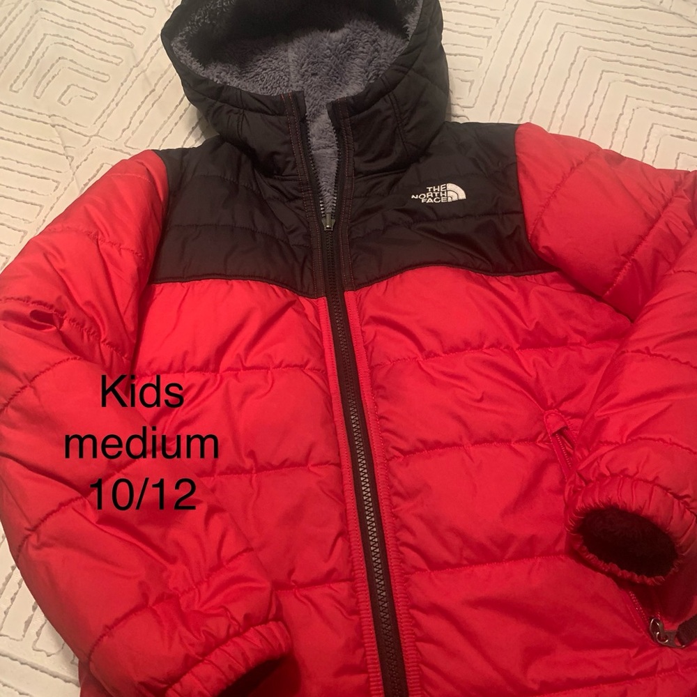 The North Face reversible Youth Red and Black Puffer Jacket